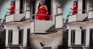 Standing in Balcony Wearing See Through Dress