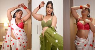 Model Anjali Gaud Hot Pink Saree Nude