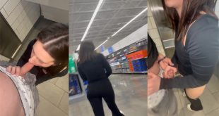 Cute Girl Blowjob and Fuck in Public Washroom